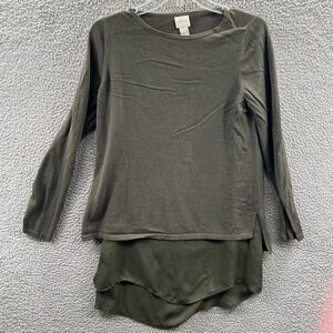 Chicos Womens Tunic Top M Olive Asymmetric Layered Relaxed Capsule Minimalist
